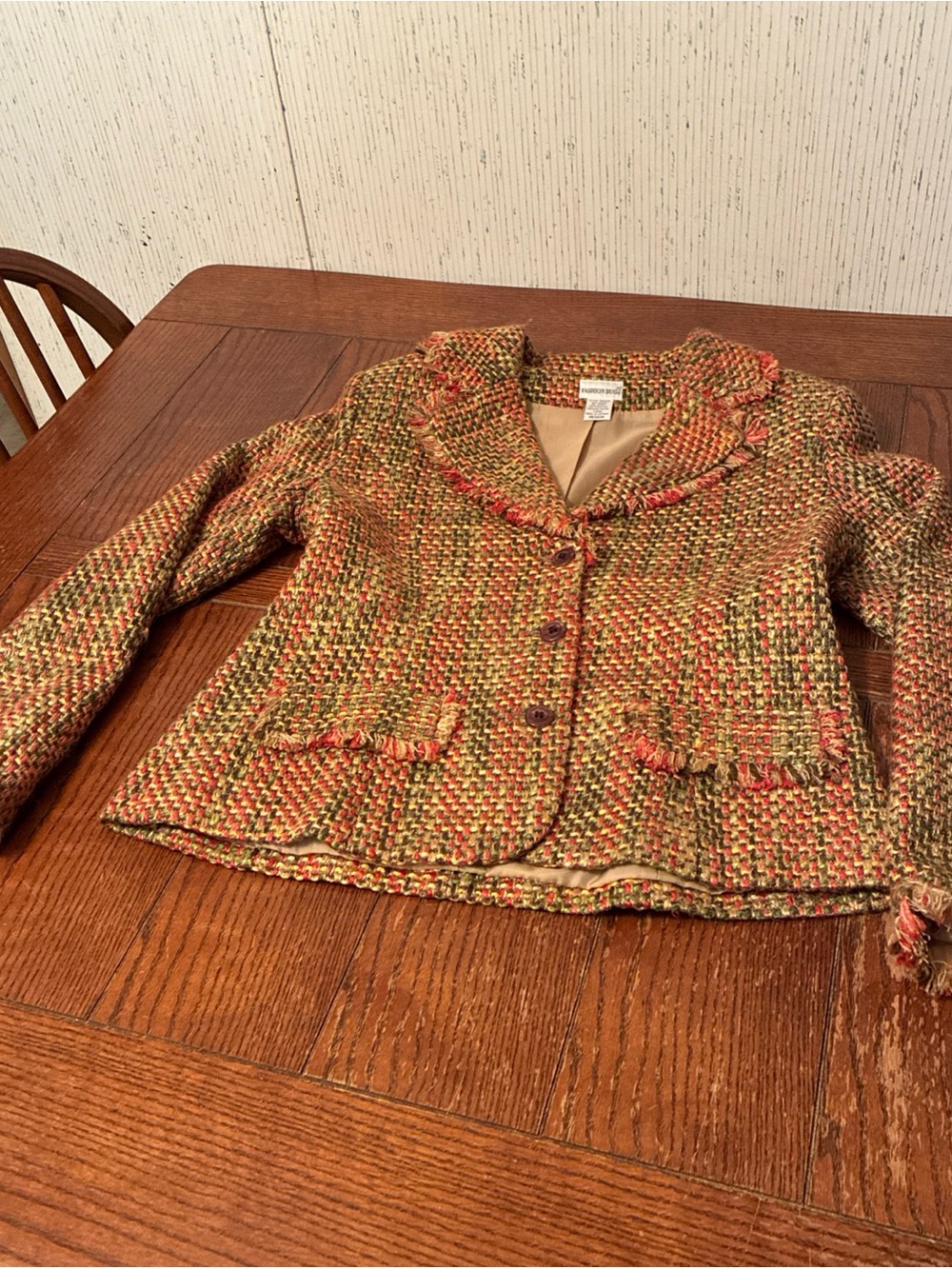 Fashion Bug Tweed Blazer Women’s M Jacket Fringe Woven Lined